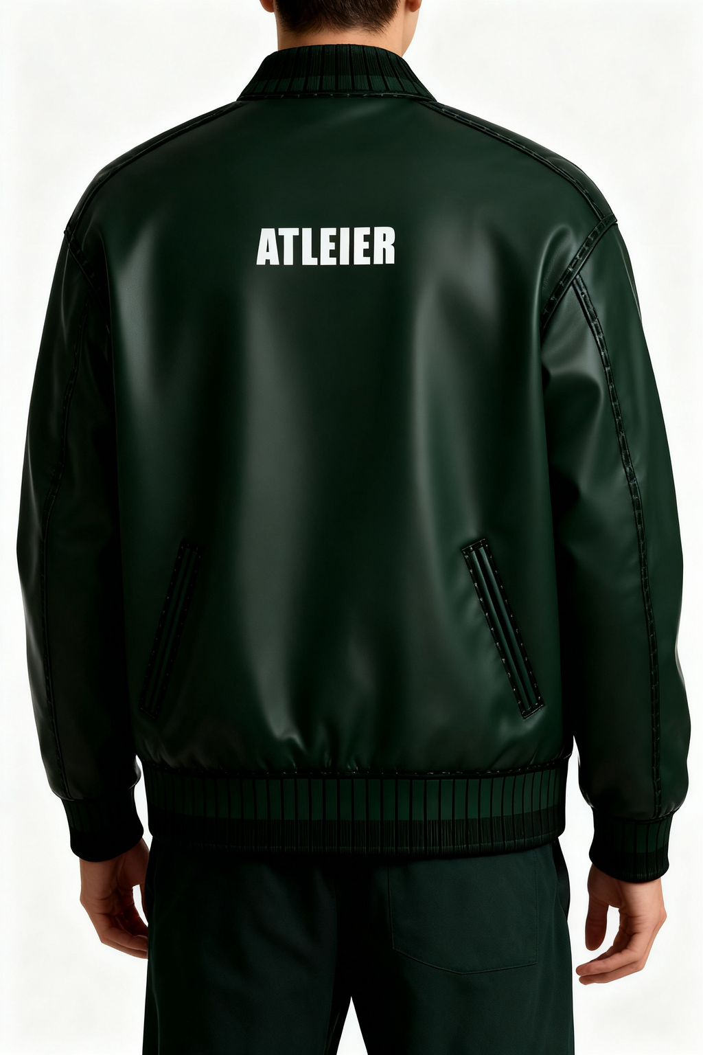 MA VIE Leather Varsity Jacket     Forest Green