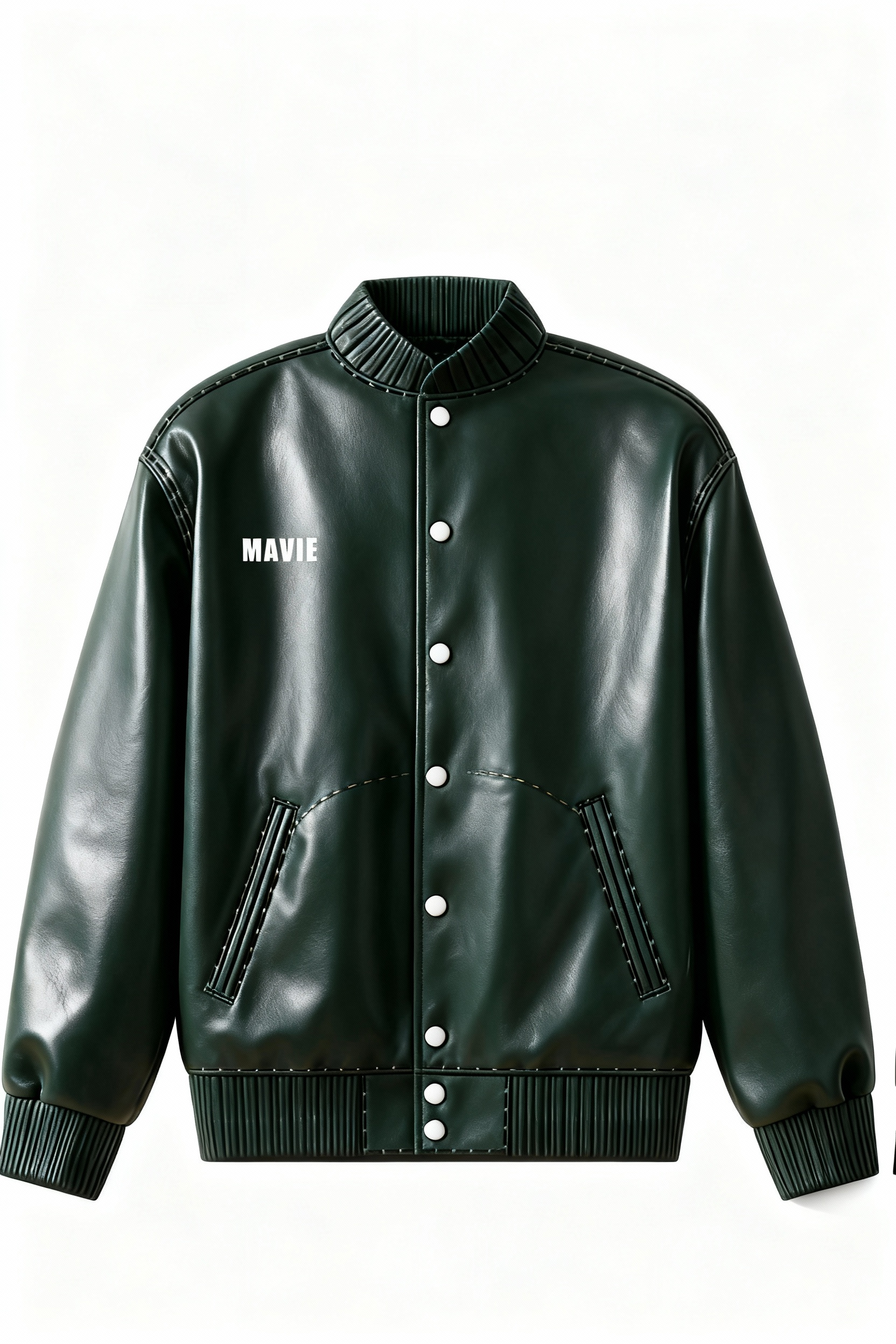 MA VIE Leather Varsity Jacket     Forest Green